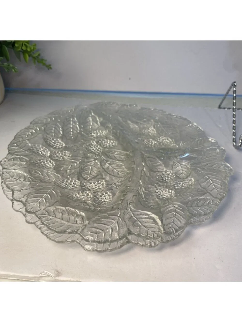 Indiana Glass Raised Embossed Loganberry 3 Section 9” Relish Plates-2